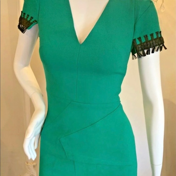 ROLAND MOURET Emerald-green Crêpe Dress US SIZE 2 - Picture 3 of 12